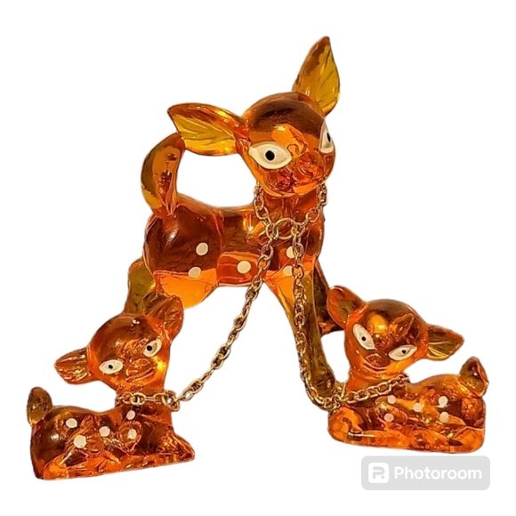 Vintage 3 Bambi Acrylic Figurines  Orange Artoff 60 or 70s Retro Mid Century - Picture 2 of 12